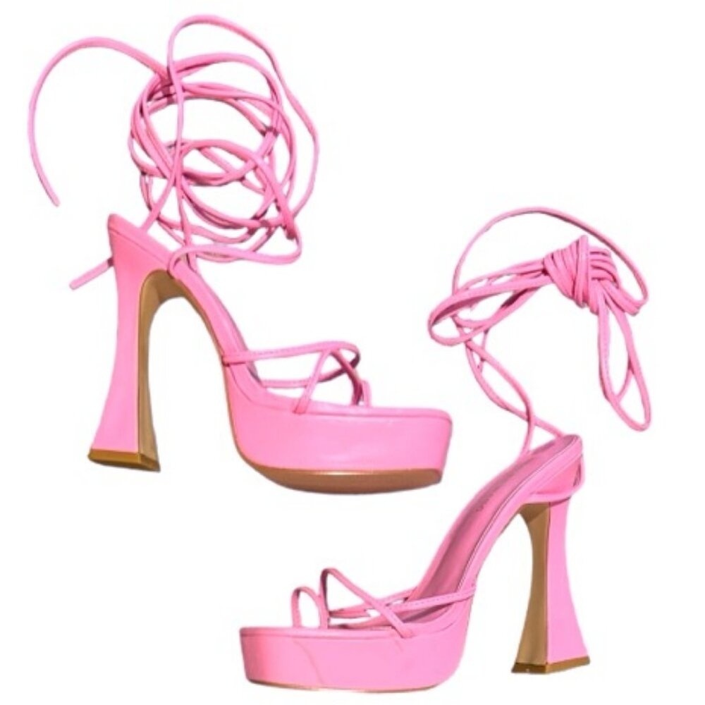Azalea Wang Gabby Bubblegum Pink Ankle Tie Y2K Platforms Women’s Size 8